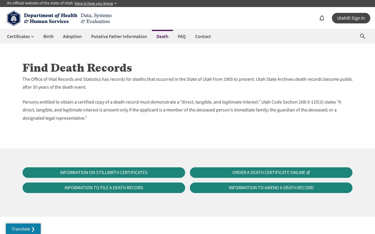 Sandy resident lookup Utah death record access