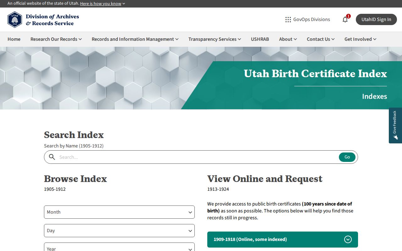 Sandy resident lookup Utah State Archives birth index