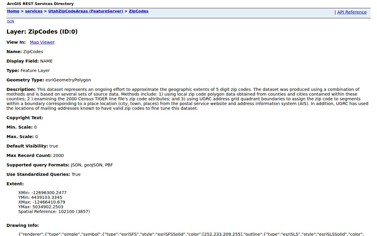 Sandy ZIP code directory Utah ArcGIS polygon service