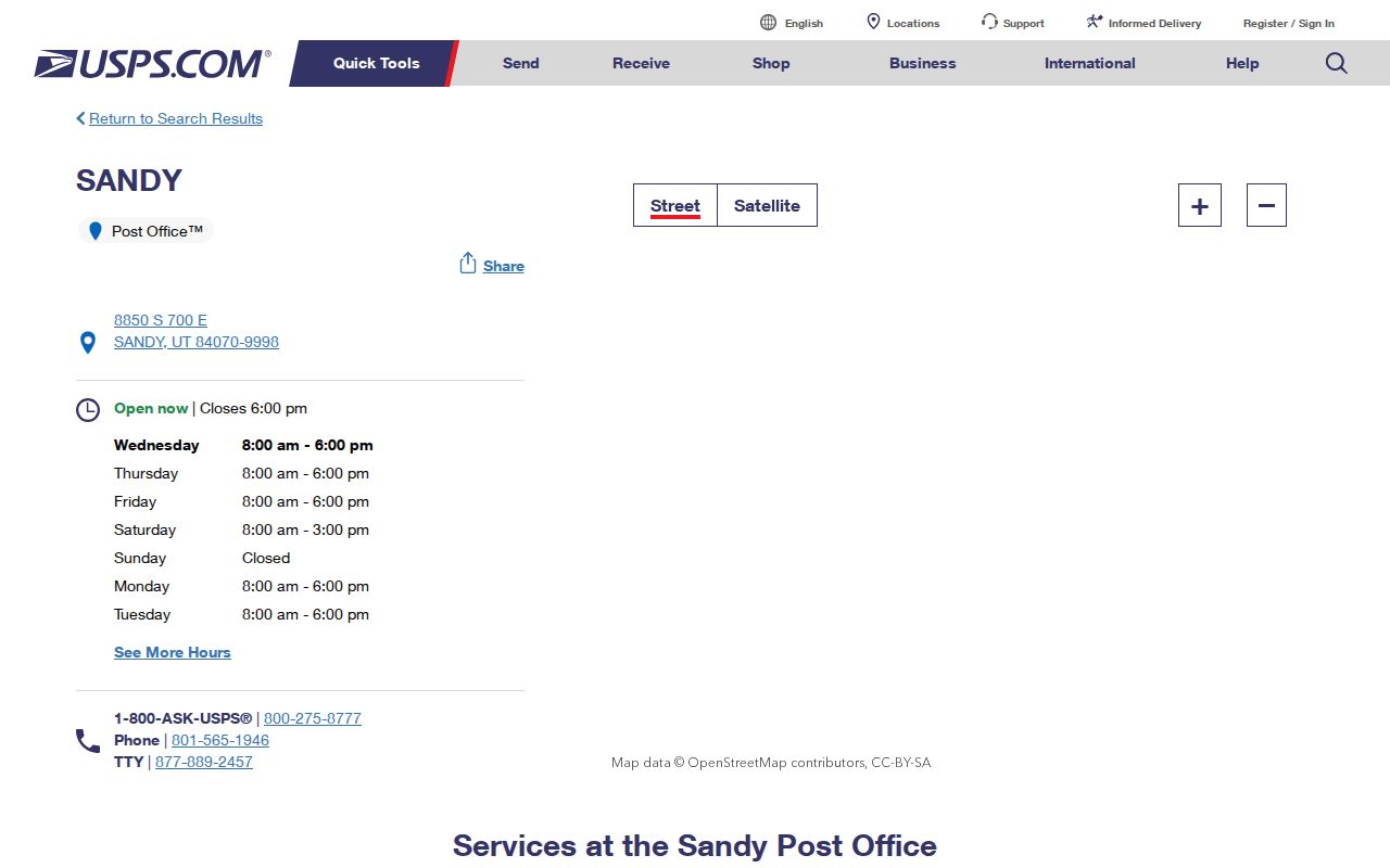 Sandy ZIP code directory USPS lookup location